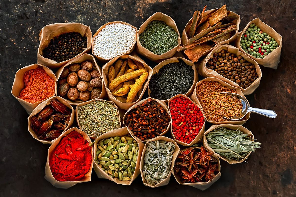 Colourful Indian spices spread